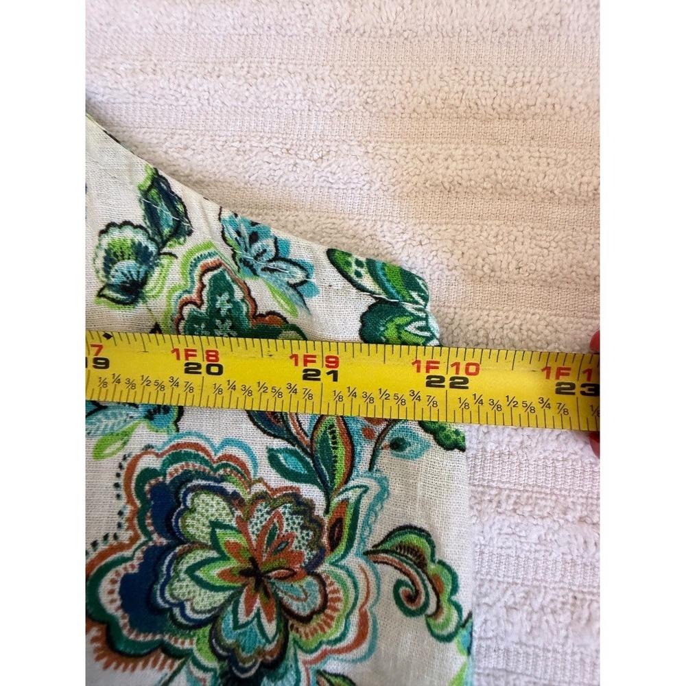Womens Floral Linen Rayon Sleeveless Blouse Top Green Blue White Tie Back size X - Picture 13 of 13
